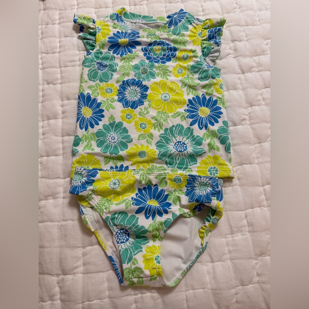 Janie and Jack Floral Tankini- Blue, Green & Yellow on White
